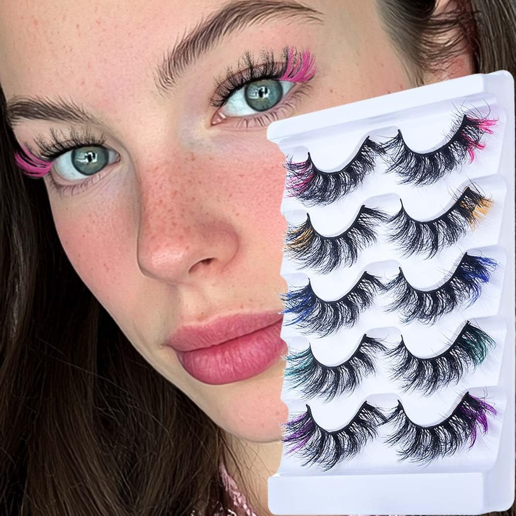 Colorful False Mink Eyelash Set with D Curl - Fluffy & Reusable