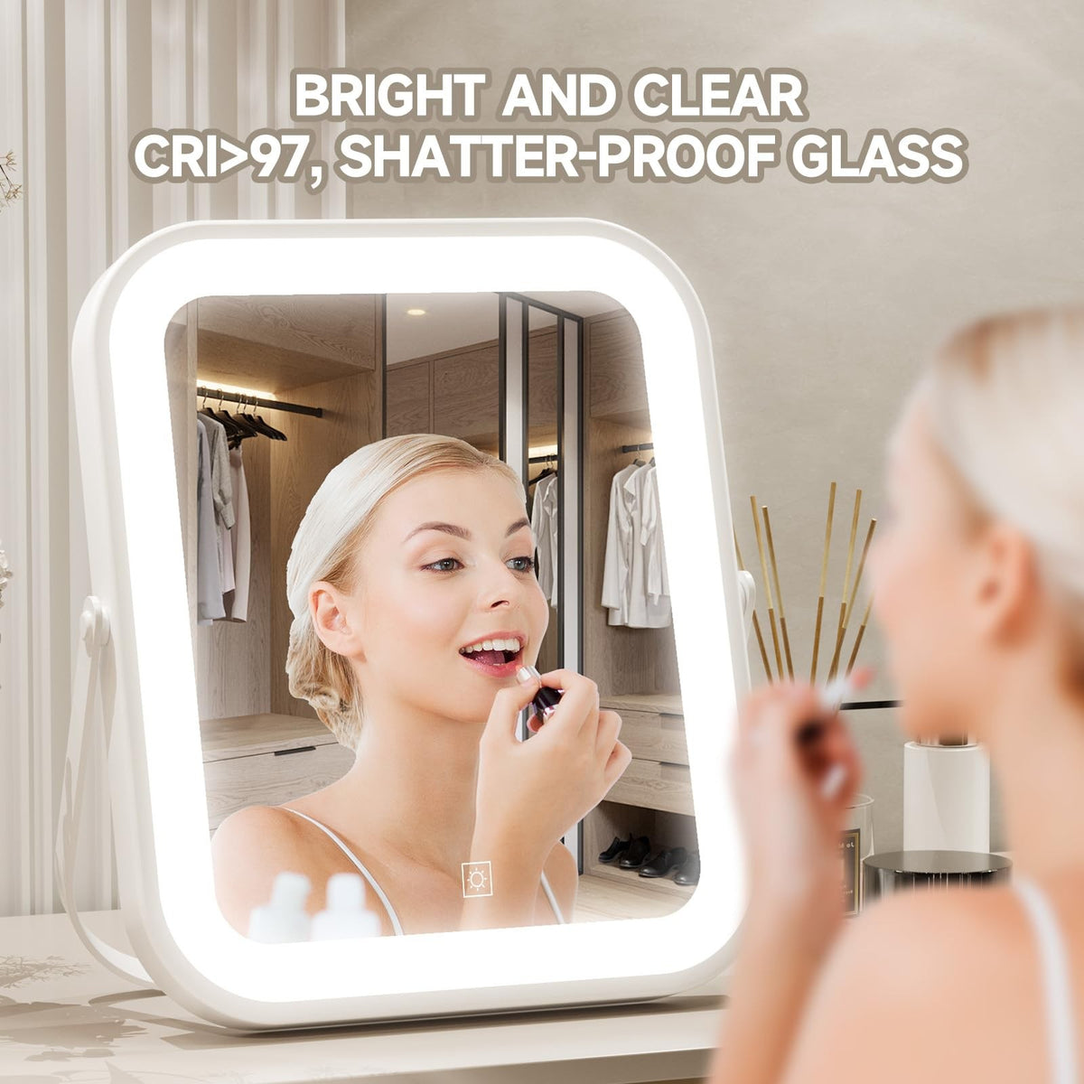 Travel LED Makeup Mirror with Lights, Portable Vanity Mirror with Adjustable Brightness
