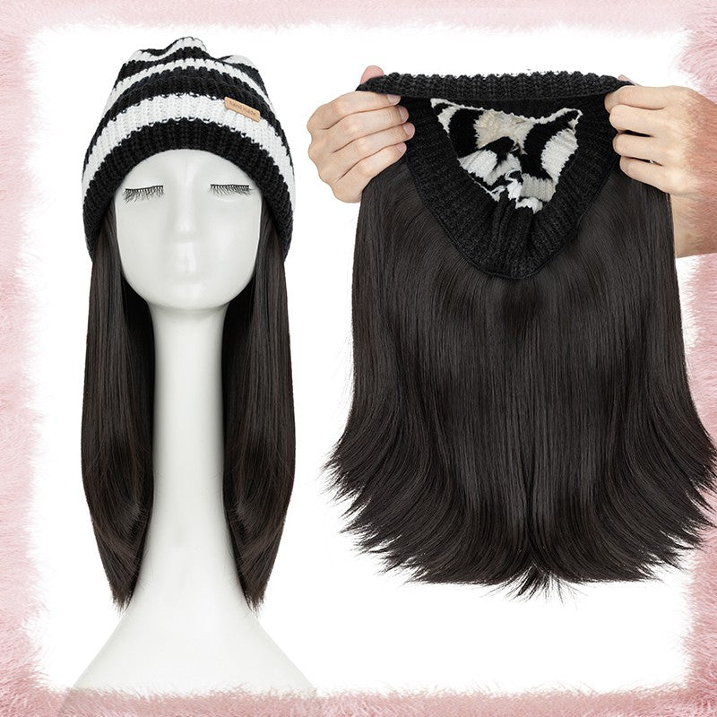 Women Knitted Wavy Wig Winter Beanie Hat - Long Curly Synthetic Hair
