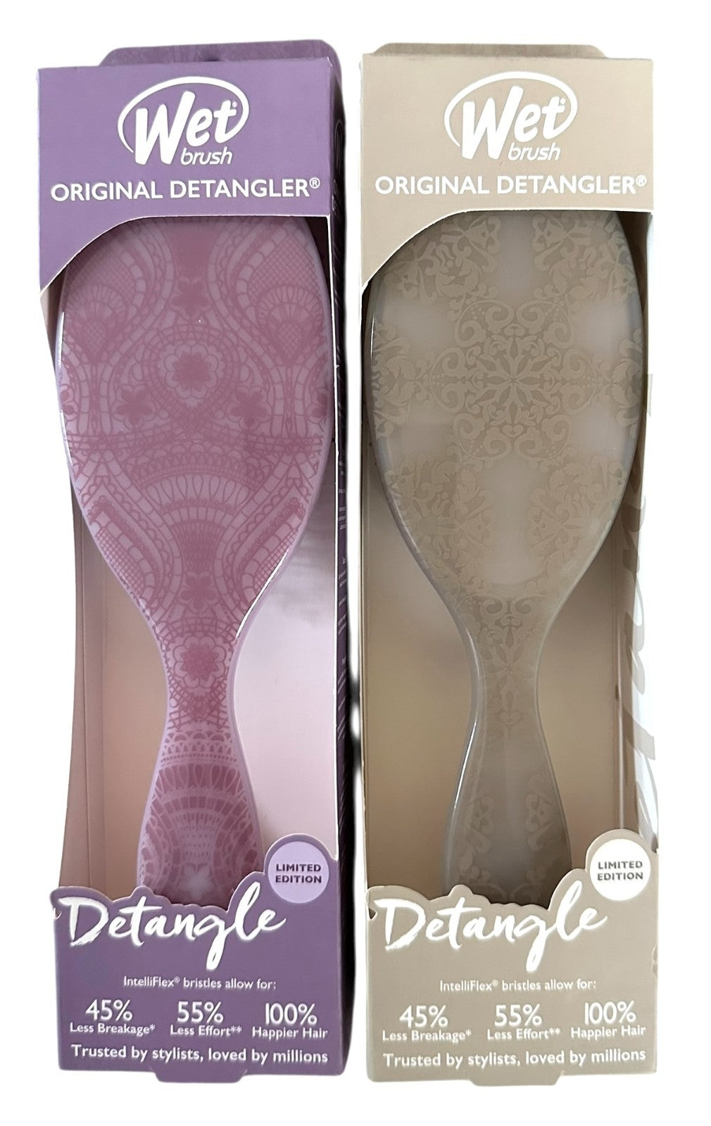 Wet Brush Detangler Hair Brush Set - Cream & Purple, 2 Pack