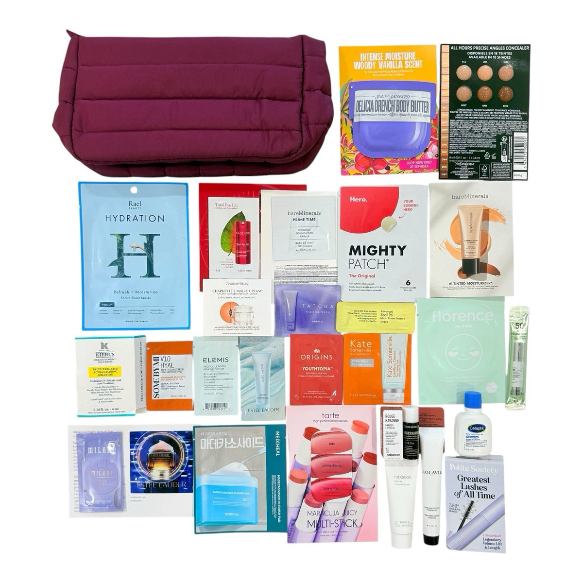 28-Piece Beauty Sample Gift Set with Makeup, Skincare & Hair Care Travel Pouch