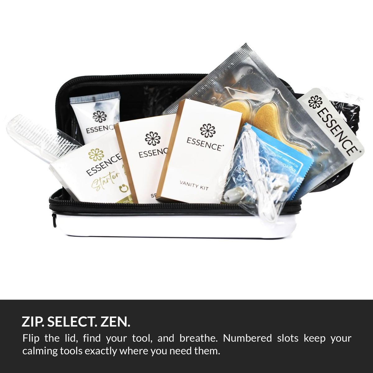 Travel Toiletry Kit with Aromatherapy Diffuser Rings & Sleep Mask