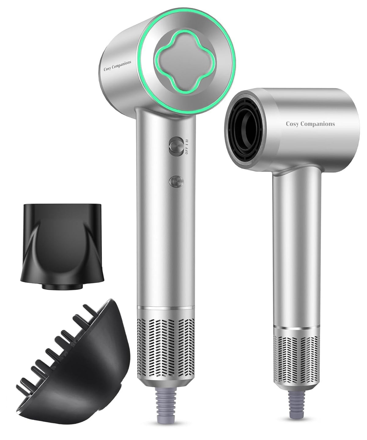 High-Speed Ionic Hair Dryer with Diffuser - Silver