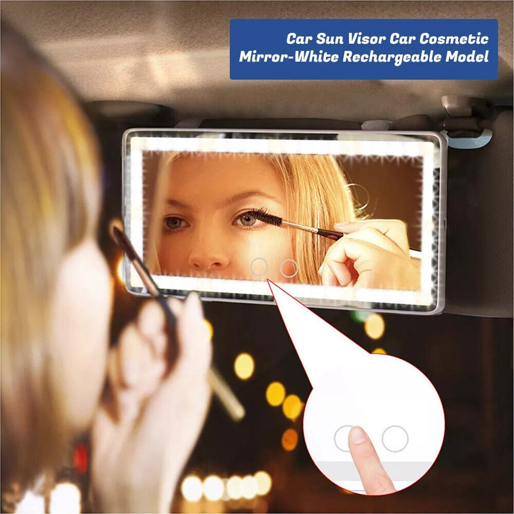 Car Sun Visor LED Vanity Mirror with Touch Control & Rechargeable Battery
