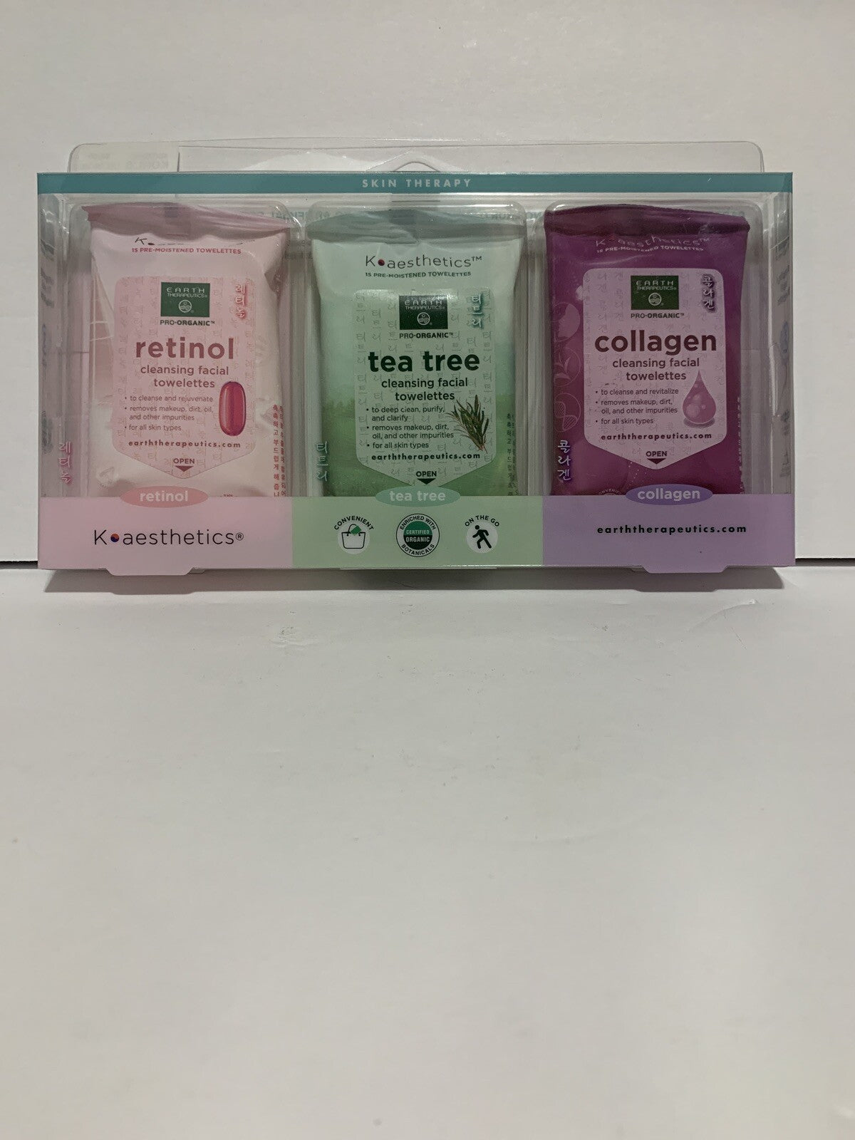 Earth Therapeutics 3-Pack Makeup Remover & Facial Cleansing Wipes with Retinol Tea Tree Collagen