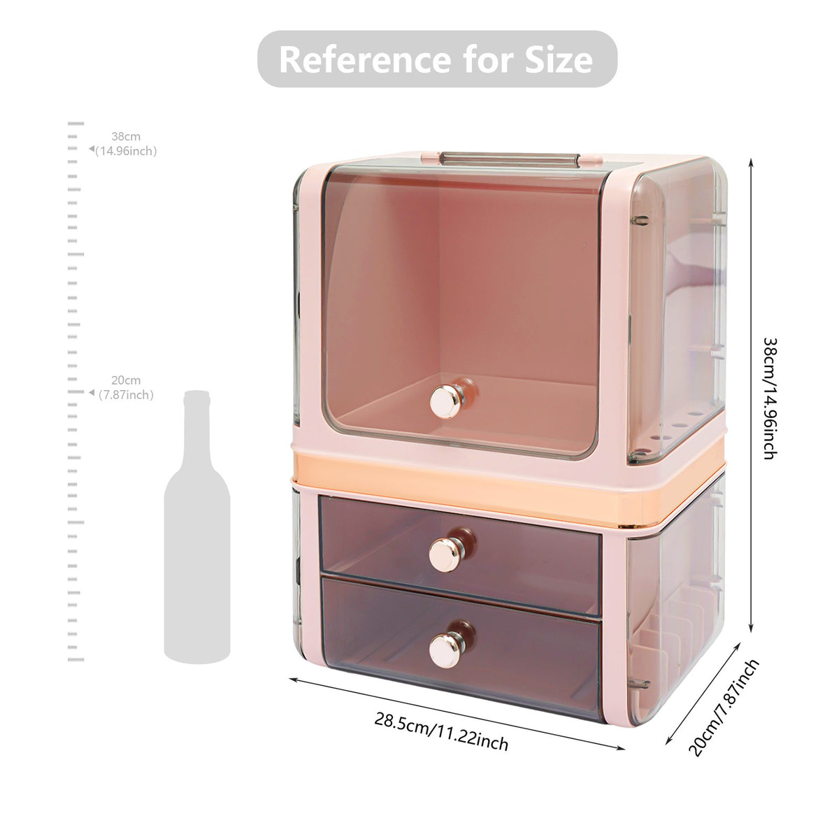 Pink Makeup Organizer with Drawers - Cosmetic Storage Box for Vanity