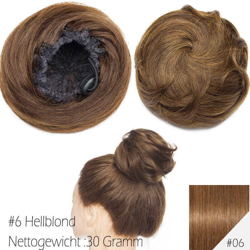 Clip-In Human Hair Bun Extensions Curly & Straight | Messy Hair Piece