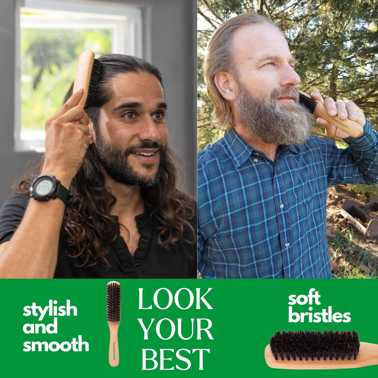 Boar Bristle Hair Brush for Slick Back Styling - Soft/Medium, Black