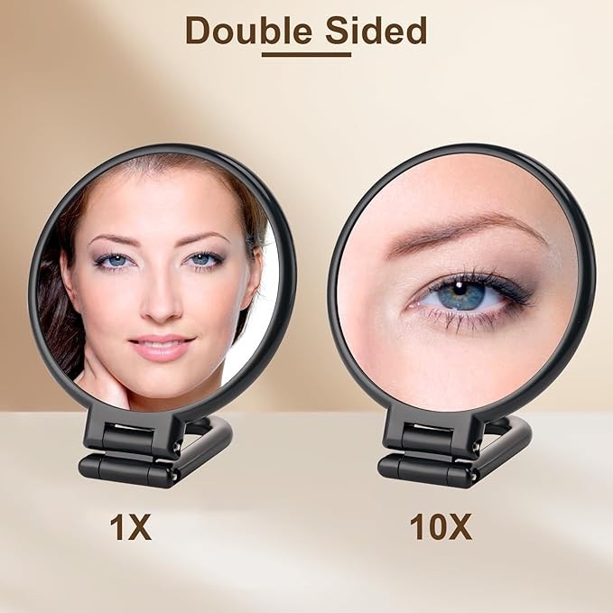 Double Sided Foldable Travel Makeup Mirror with Magnification - Black & Clear Options