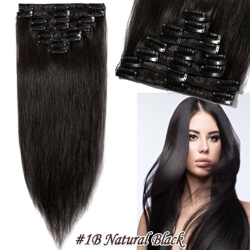 Clip-In Hair Extensions Full Head 100% Remy Human Hair - Multiple Colors & Lengths