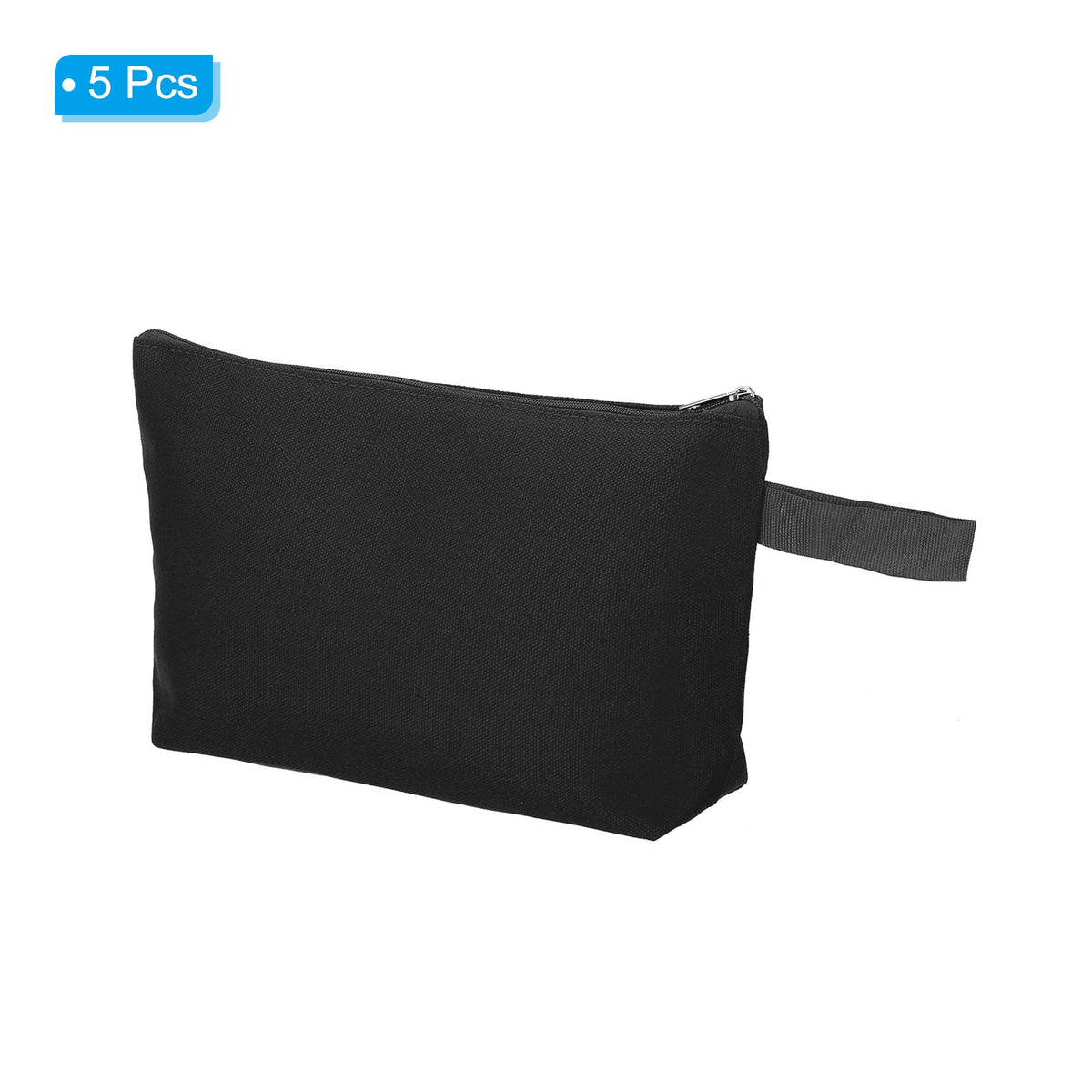 Canvas Makeup Bags Set with Strap - 5 Pcs Cosmetic Toiletry Pouches, Black