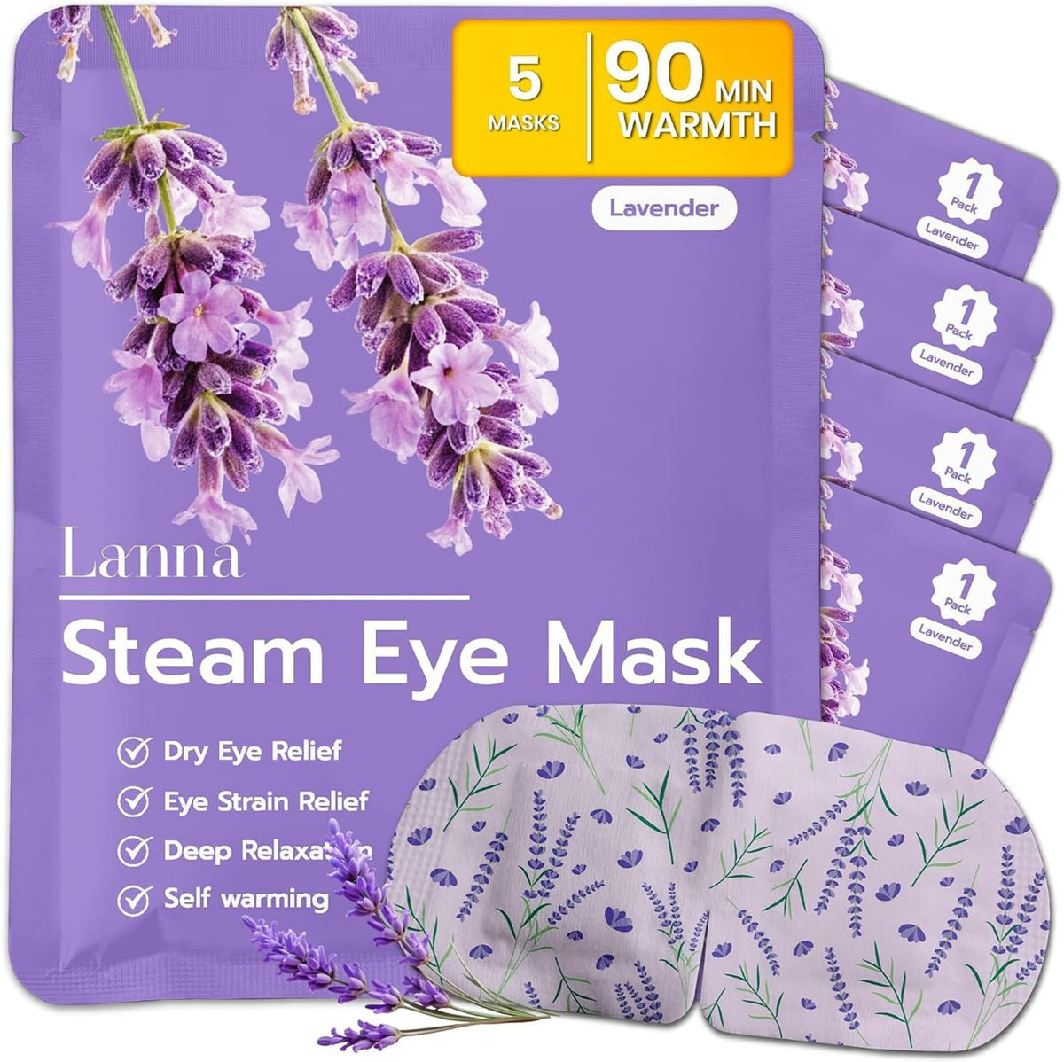 Heated Steam Eye Mask Lavender Scent Disposable 120 Minutes – Set of 5