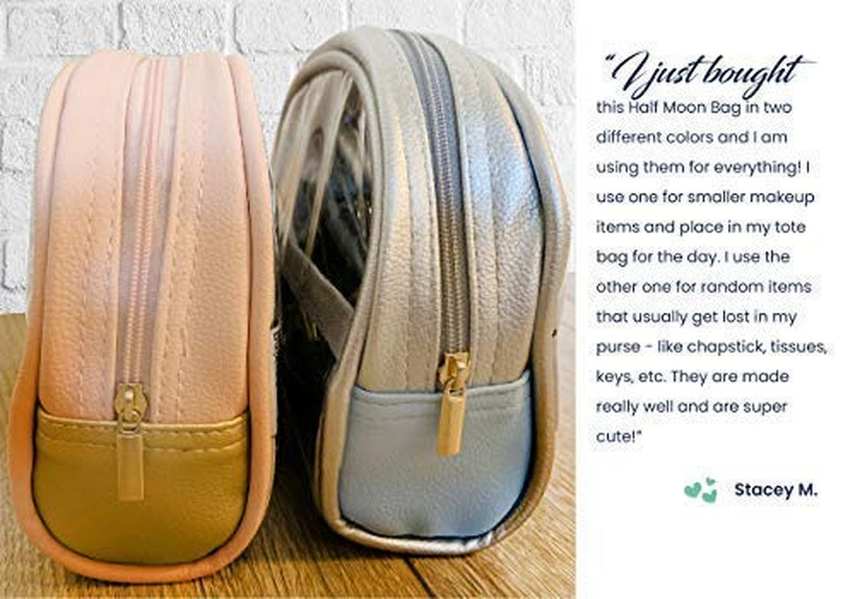 Clear Half Moon Cosmetic Pouch - Small Transparent TSA Travel Bag