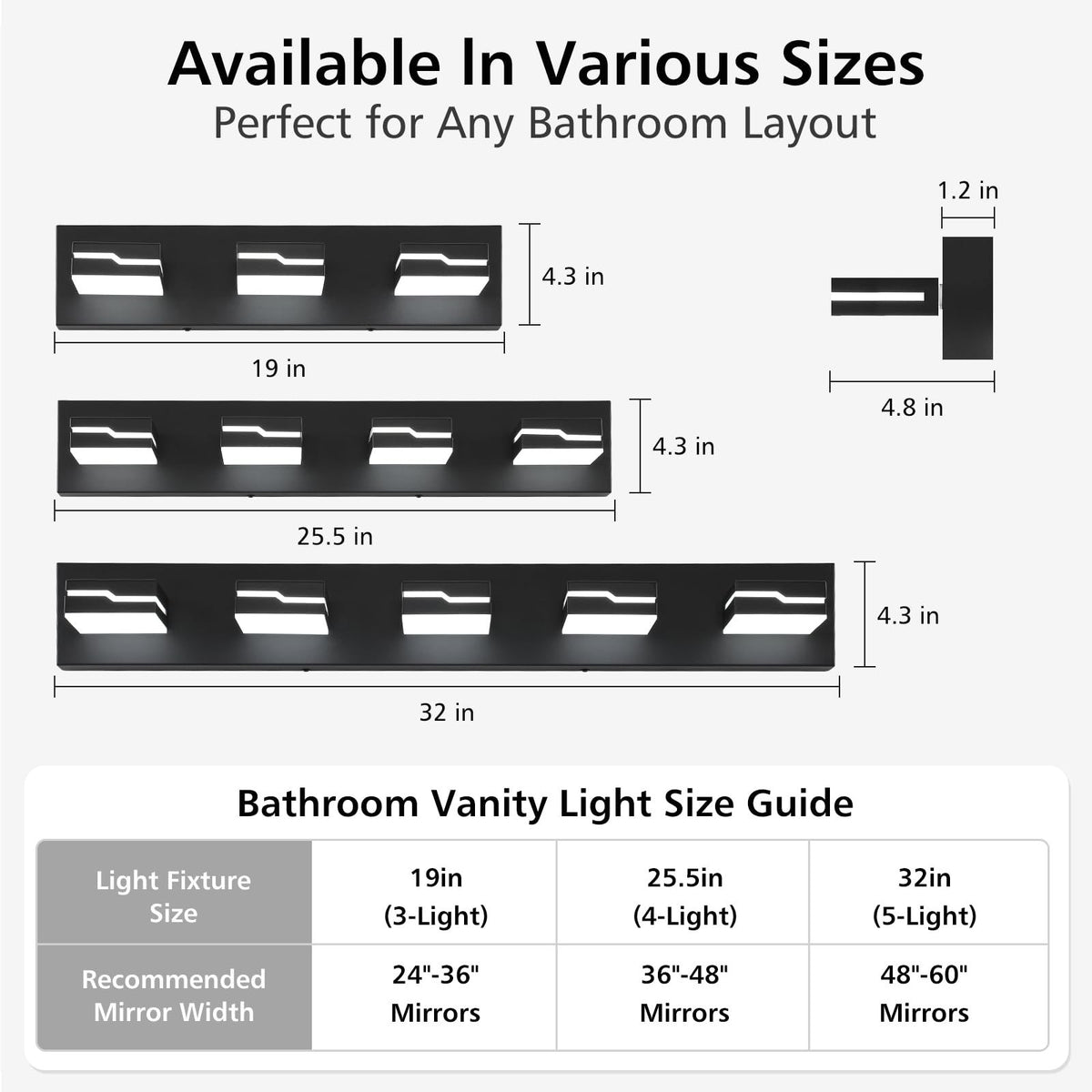 4-Light Dimmable Bathroom Vanity Light Fixture - Black Modern LED Over Mirror