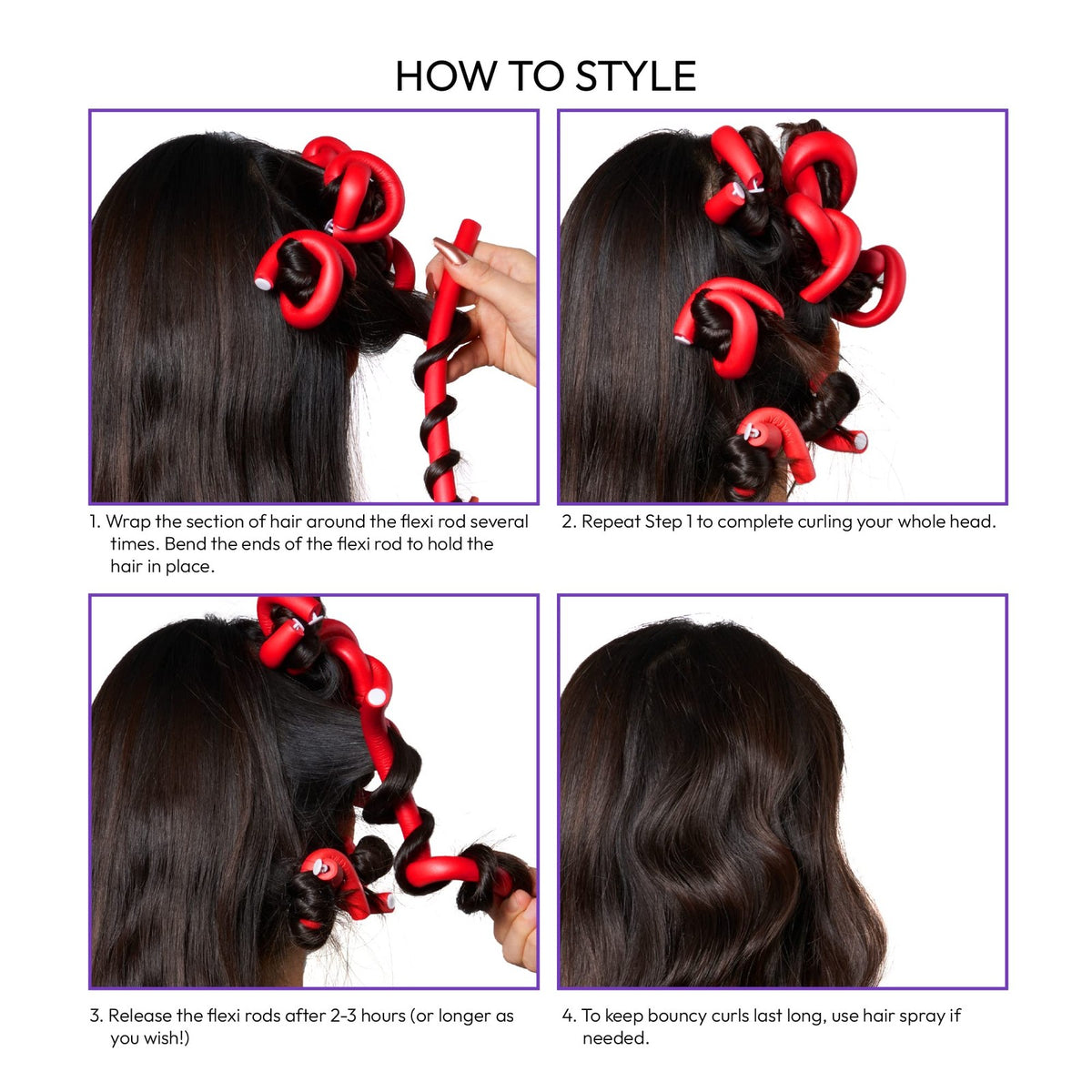 Heatless Hair Curlers Flexi Rods for Natural Curls and Volume - Black