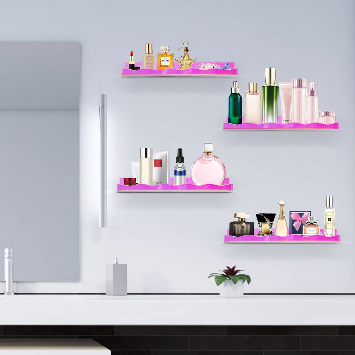 Iridescent Wall-Mounted Shelves for Nail Polish & Makeup Storage - 6 Pack