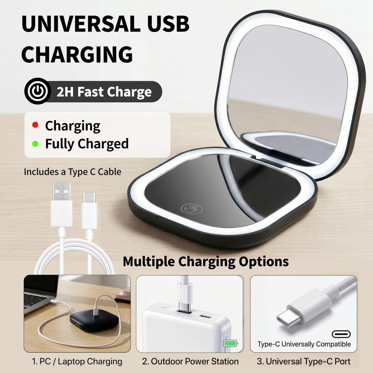 LED Lighted Compact Makeup Mirror with 10X Magnification - Portable Travel Mirror