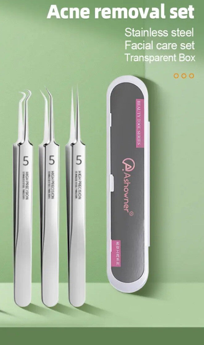 Blackhead Remover Tweezers 3-Piece Acne Pimple Blemish Extractor Set