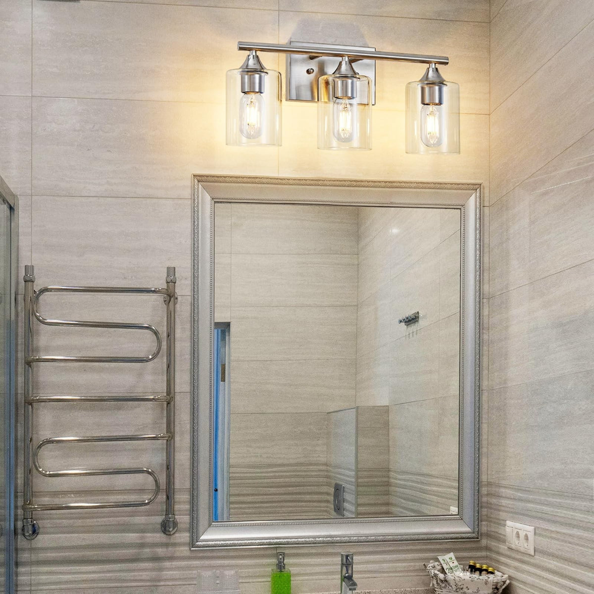 3-Light Brushed Nickel Bathroom Vanity Light Fixture Modern Wall Sconce
