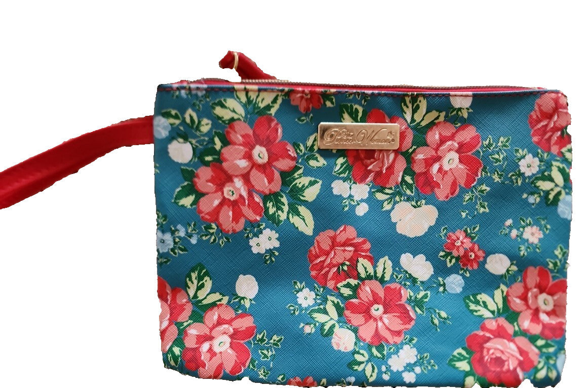 Vintage Floral Makeup Tote with Wristlet - Cosmetic Bag Travel Organizer