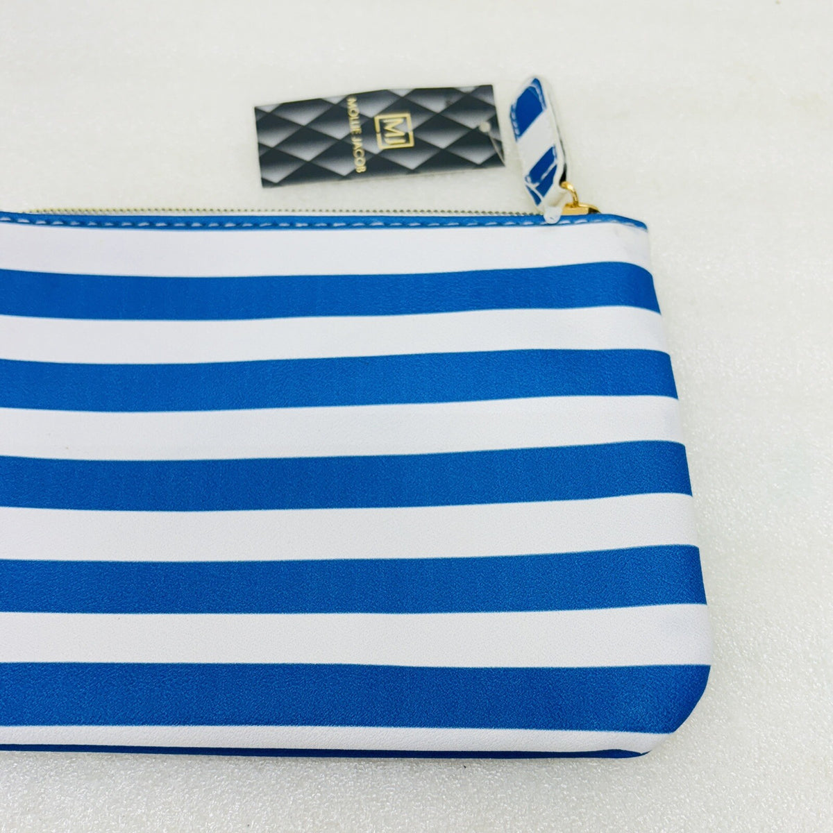 Beach Chic Cosmetic Zipper Pouch - Blue White Striped Organizer for Makeup & Toiletries