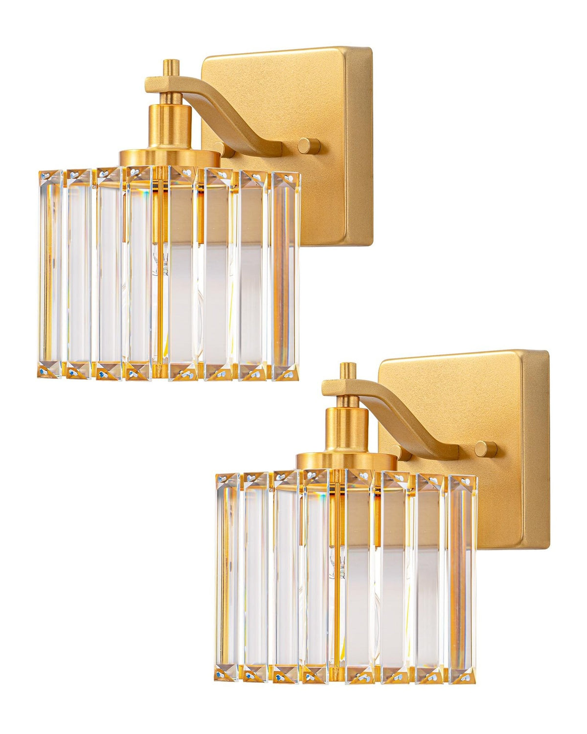 Modern Bathroom Vanity Light Set with Crystal Shades - Gold Wall Sconces