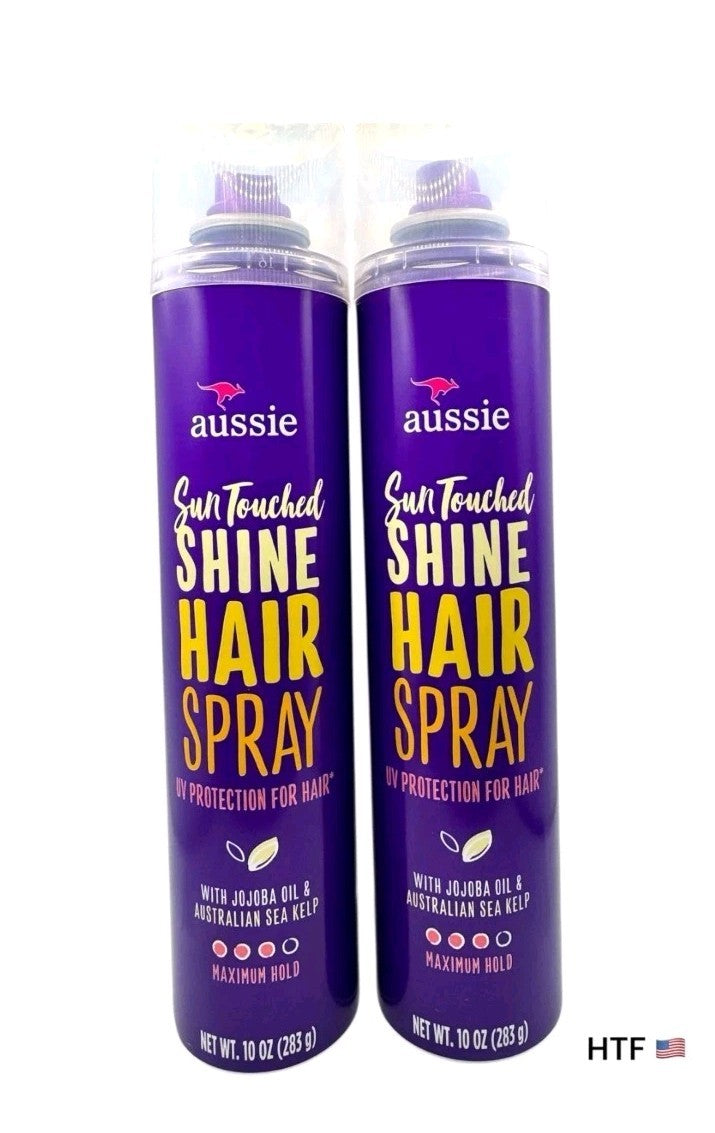 Aussie Sun Touched Shine Hair Spray Max Hold 2 Pack - Jojoba & Sea Kelp, 10 oz