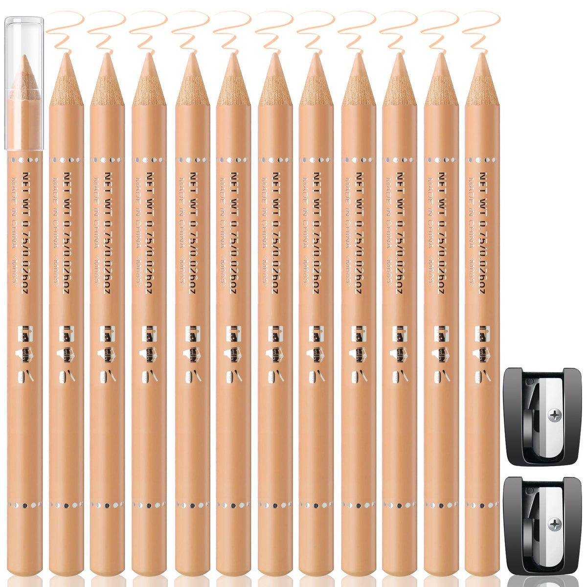 Beige Skin-Tone Barber Pencils 12-Pack for Hairline & Beard Edges