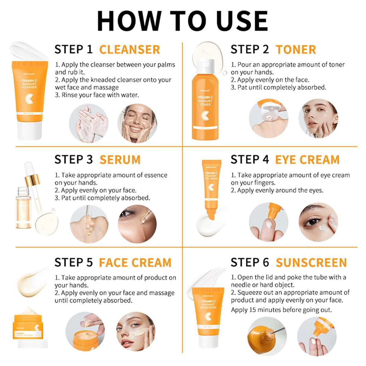 Vitamin C Skincare Gift Set for Teen Girls - 6 Piece Moisturizing & Brightening Kit