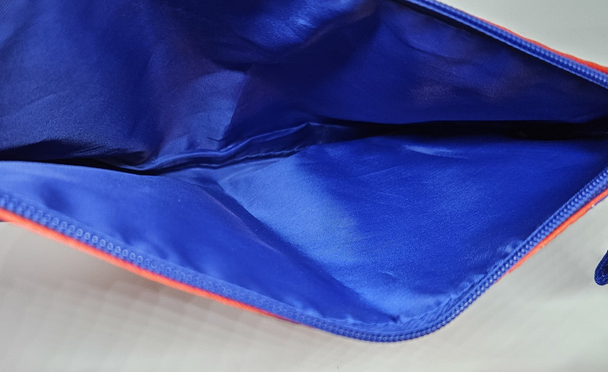 Estée Lauder Floral Cosmetic Makeup Pouch Bag with Zipper - Red & Blue Design