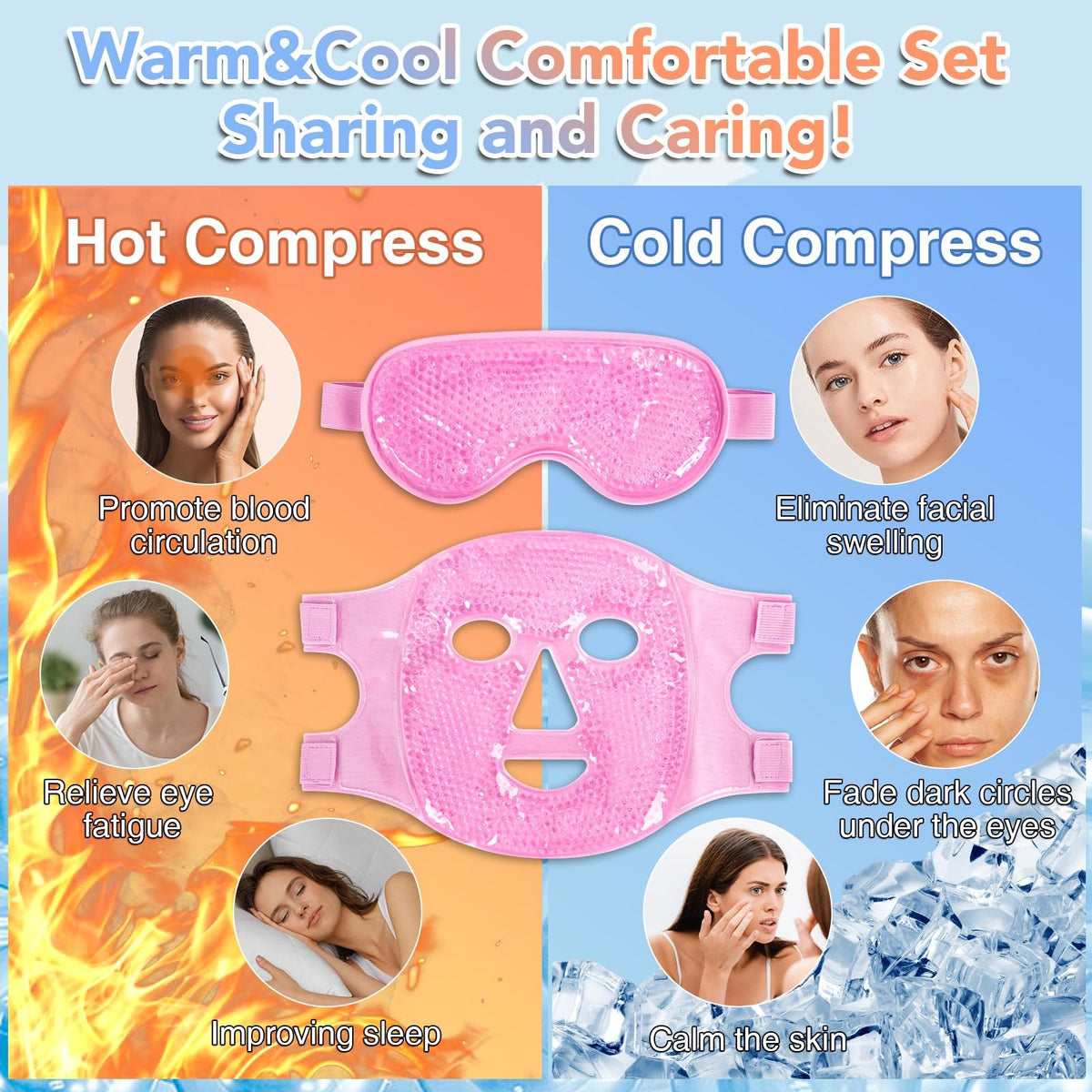 Cooling Gel Eye Mask for Puffy Eyes & Migraines - Reusable Hot & Cold Compress