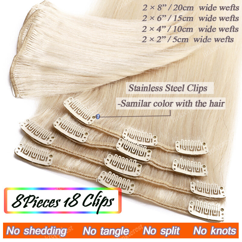 Clip-In Real Remy Human Hair Extensions for Full Head - Blonde
