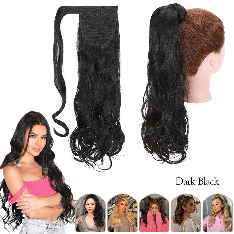 Mega Thick Wrap-On Ponytail Extensions - Natural Human Hair, Curly Wavy Straight