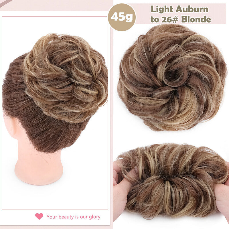 Natural Human Hair Messy Bun Ponytail Extensions with Curly Scrunchie Updo