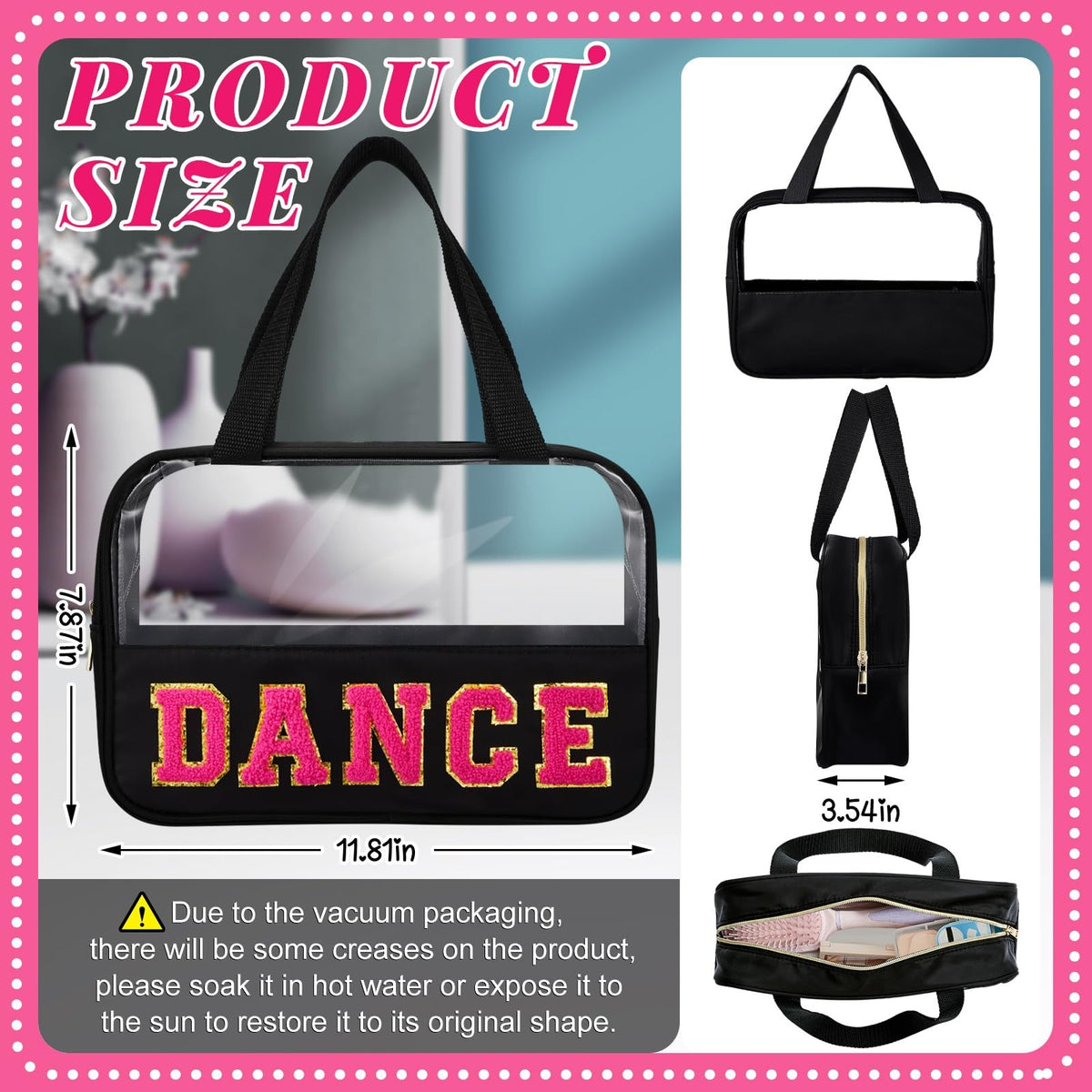 Clear Travel Toiletry Bag for Women with Handle & Zipper - Waterproof Nylon Cosmetic Organizer
