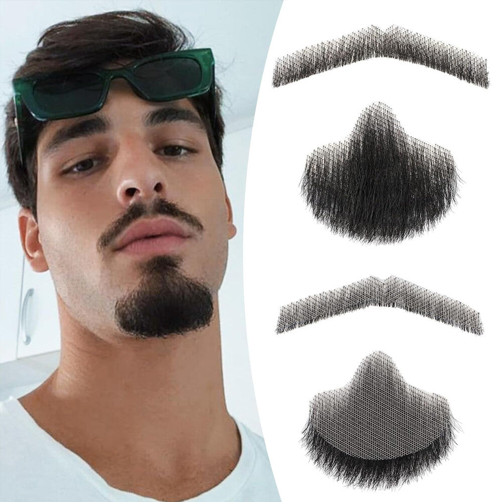 Men's Reusable Fake Beard with Real Human Hair - Van Dyke Style, Multiple Colors