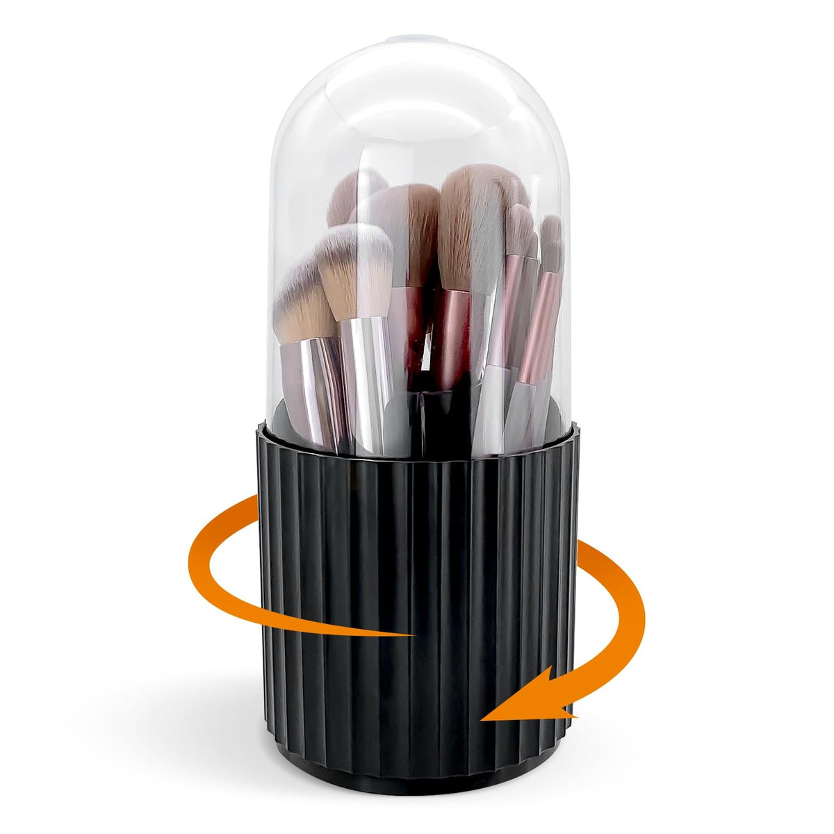 Rotating Makeup Brush Holder Organizer with Dustproof Lid 5 Slots