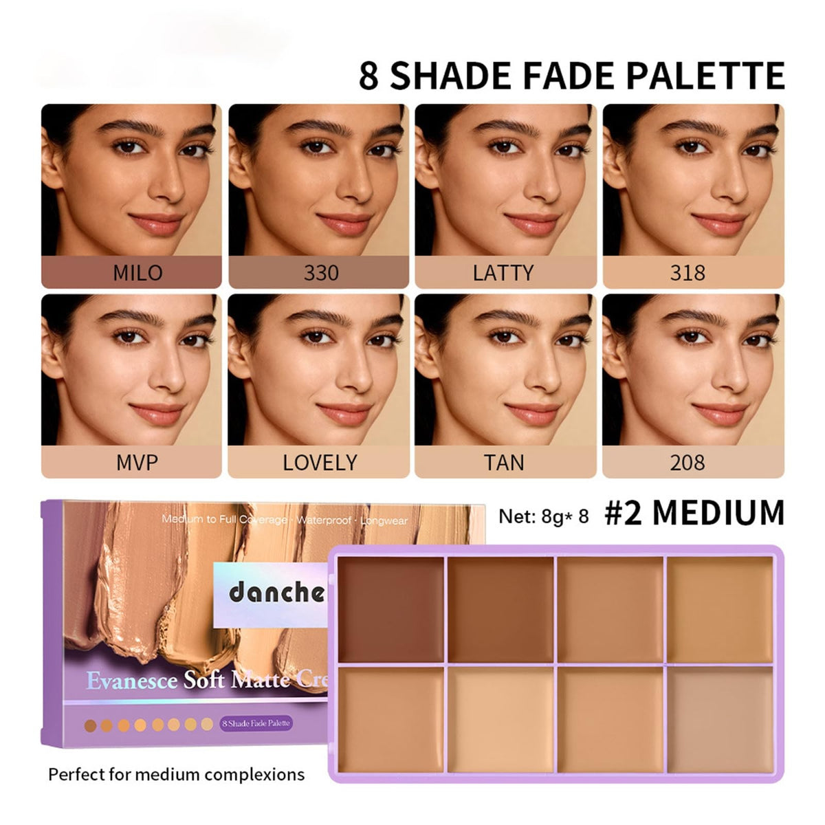 8-Color Cream Concealer Palette for Flawless Skin - Medium Shades