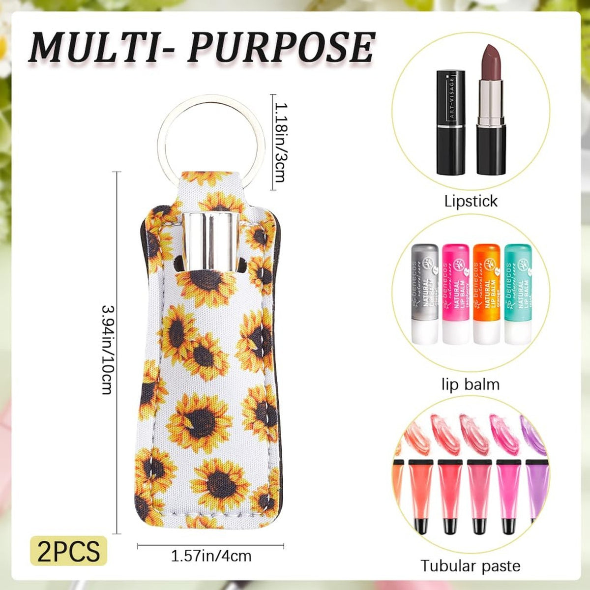 Sunflower Lip Balm Holder Keychain Set - Floral Lipstick Pouches for Women