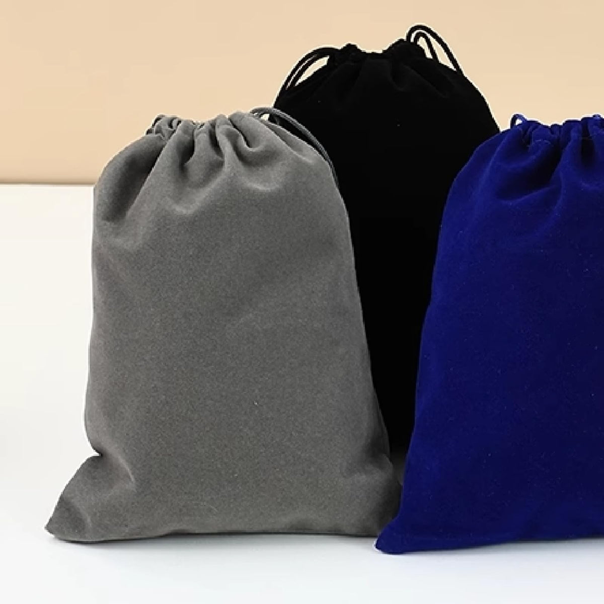 Large Velvet Drawstring Pouches 8x10 Inch Bulk Storage Bags Dark Grey