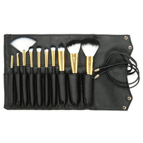 Makeup Brush Set with Faux Leather Case - 10 Soft Synthetic Brushes for Face & Eyes