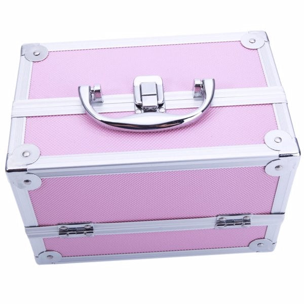 Pink Aluminum Makeup Train Case with Mirror, 9x6x6 in - Jewelry Organizer SM-2176