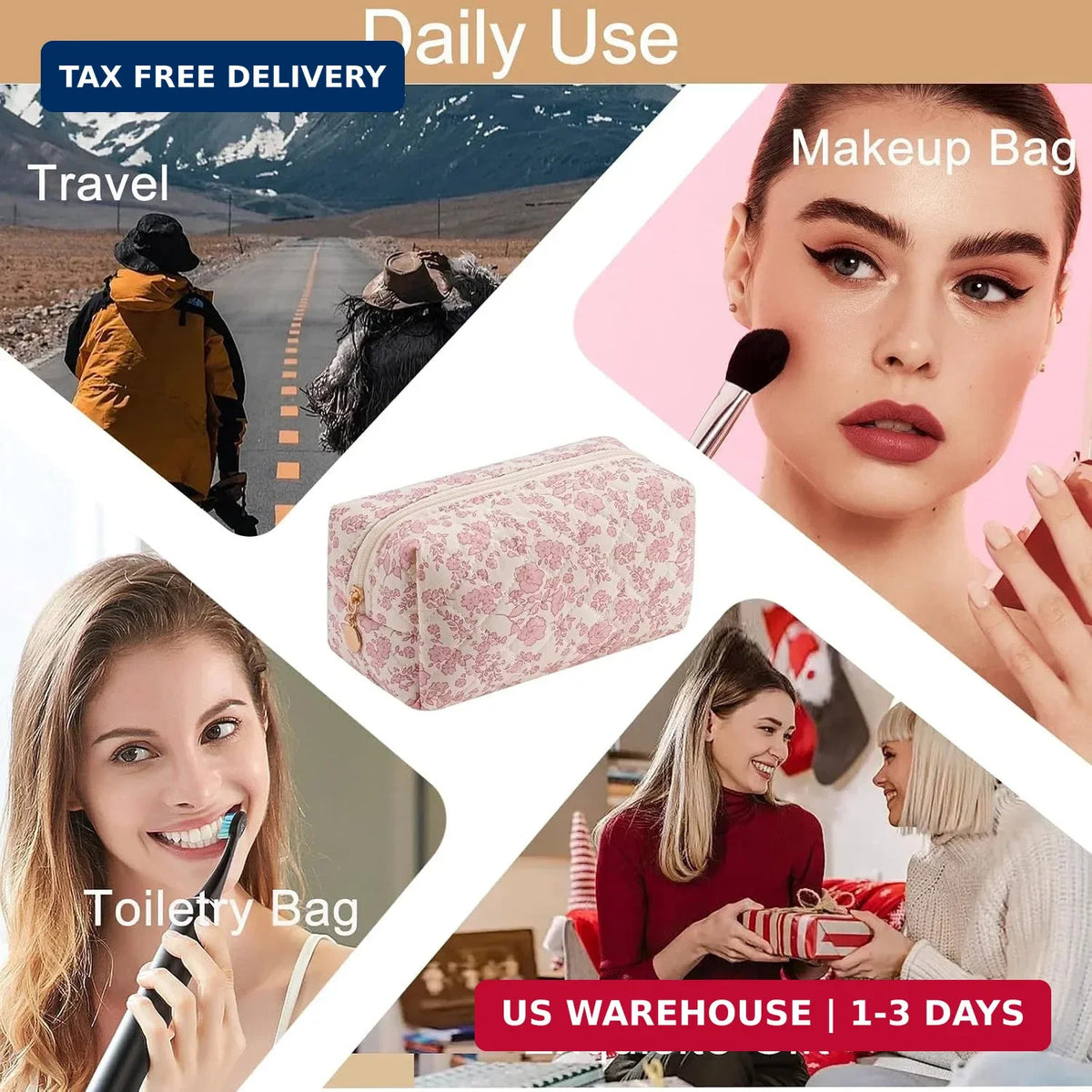 Cotton Floral Makeup Cosmetic Bag for Women Travel Storage Organizer