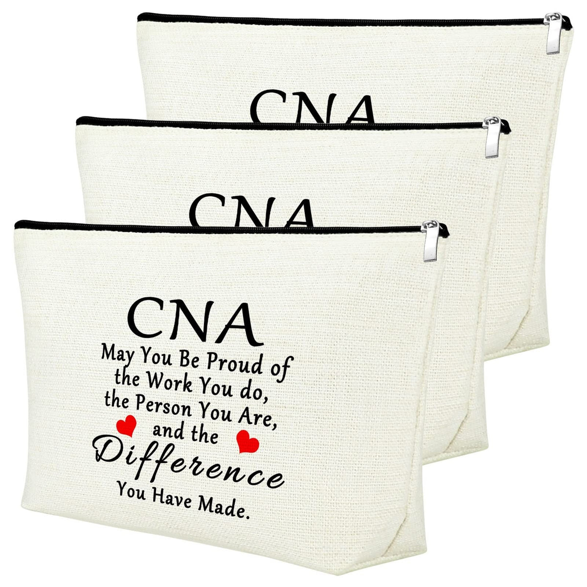 3-Piece CNA Makeup Bag Set - Travel Cosmetic & Toiletry Organizer for Nurses