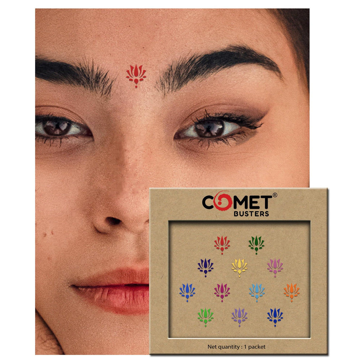 Designer Bindi Lotus Bindis - Multicolor Self-Adhesive 12 Pack