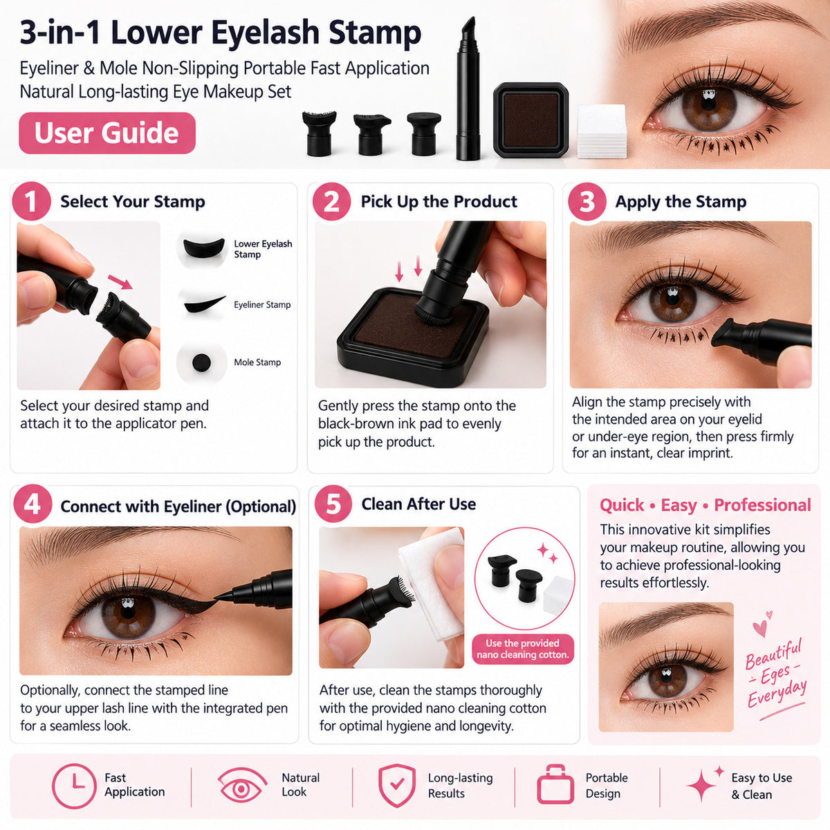 3-in-1 Portable Eye Makeup Stamp Kit for Eyeliner & Beauty Marks