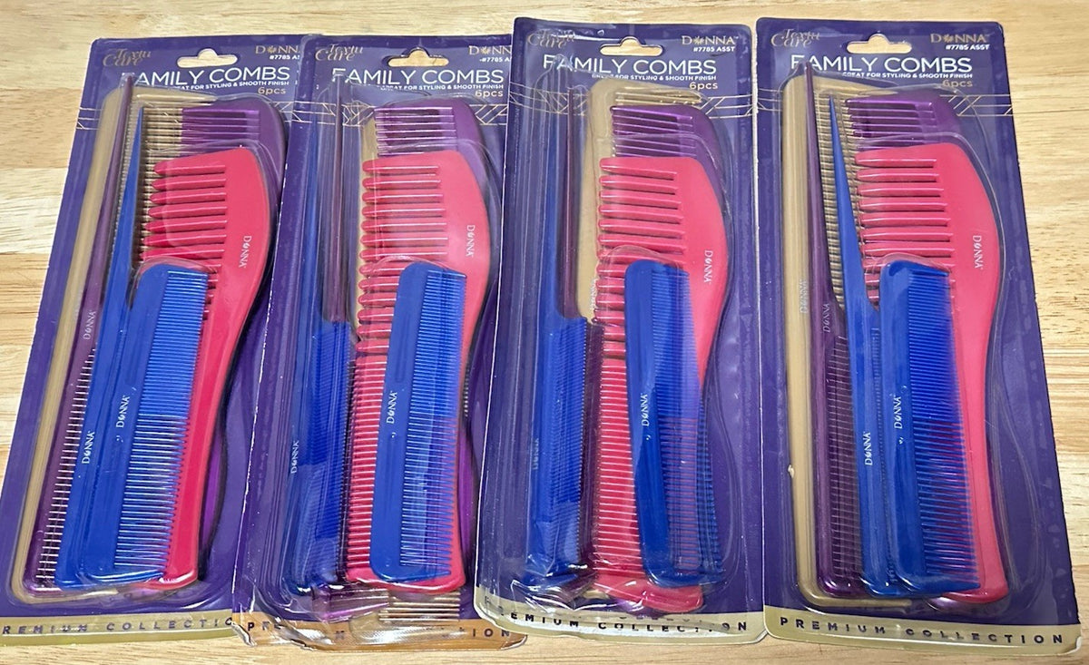 Family Comb Set - 4 Packs, 6 Pieces Each, Durable Plastic Design