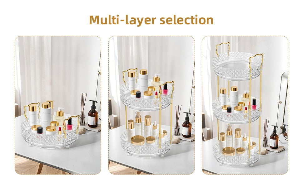 360° Rotating Makeup Organizer with 3 Tiers for Vanity and Bathroom Counter