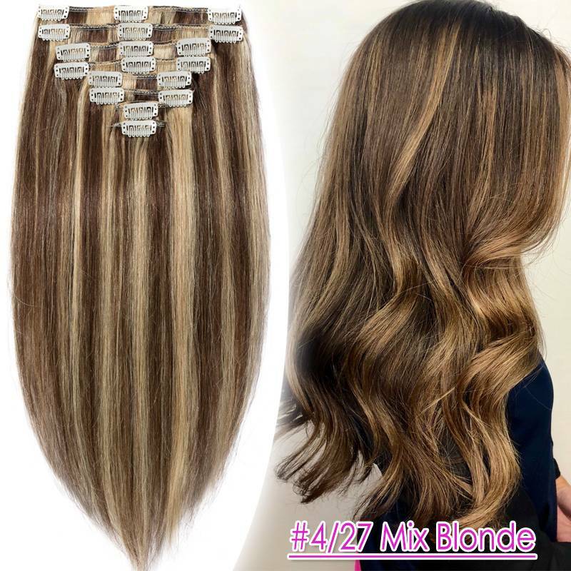 Thick Double Weft Clip-In Human Hair Extensions - Full Head Set