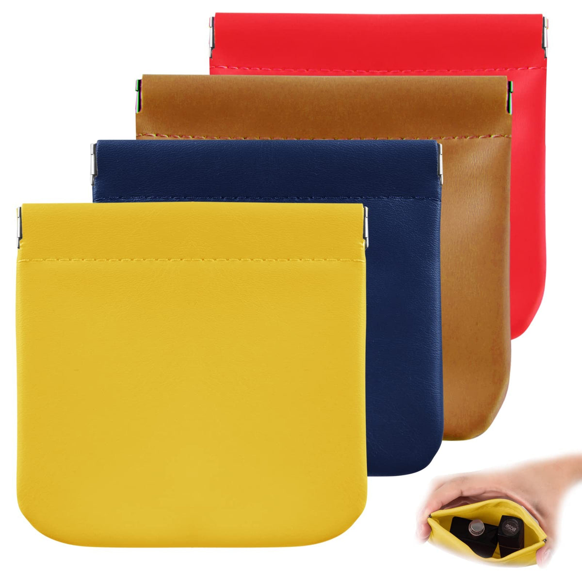 4-Pack Leather Cosmetic Bags Mini Makeup Pouches Portable No Zipper